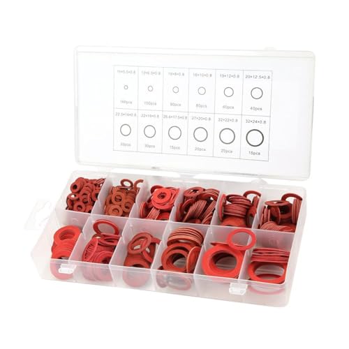 Jadeshay Fibre Washer,600 Pcs Fibre Washers Assorted Kit Red Steel Paper Insulation Washer Assorted Set including a Storage Box 12 Sizes Included for Electrical Equipment and Industrial Manufacturing