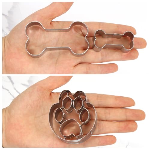 Ausstechformen Knochen, Pfote Plätzchen Ausstecher Set, 3 Stück Edelstahl Hundepfote Präge Plätzchenausstecher, Keksausstecher Cookie Cutter Geschenke für Hunde-Kekse oder Leckerlis Backen Basteln
