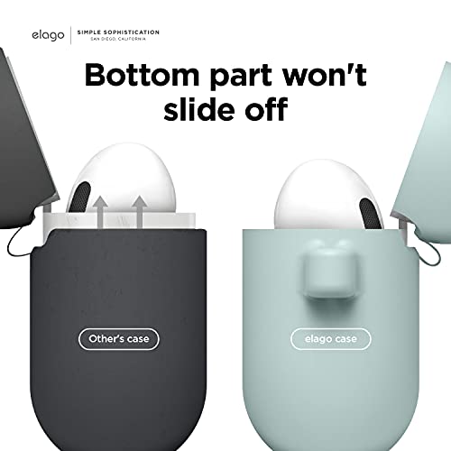 Image of elago Silicone Case Compatible with AirPods 3 Case Cover - Karabiner Included, Supports Wireless Charging, Shock Resistant, Easily Cleaned, Full Protection (Mint)