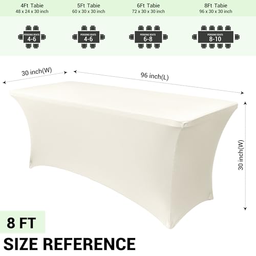 Image of Obstal 8Ft Stretch Spandex Table Cover for Standard Folding Tables - 2 Pack Universal Rectangular Fitted Tablecloth for Party, Banquet, Events, Trade Show (Cream, 96L x 30W x 30H Inches)