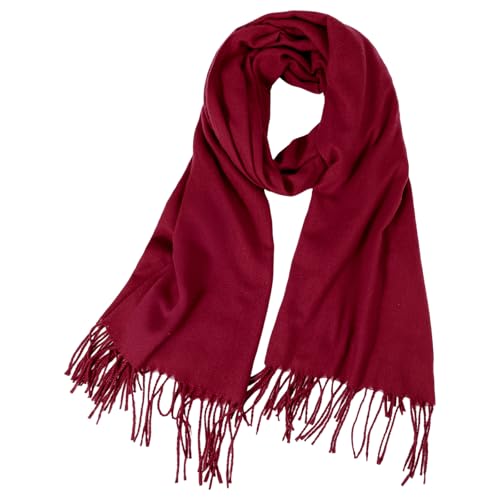 CIATBYYJ Warm Schal Damen,Cashmere Schals,Weich Damen Pashmina Winterschal,Langer Fransen-Schaln,Suitable for Keeping Warm in Autumn,Winter and Christmas(Weinrot)
