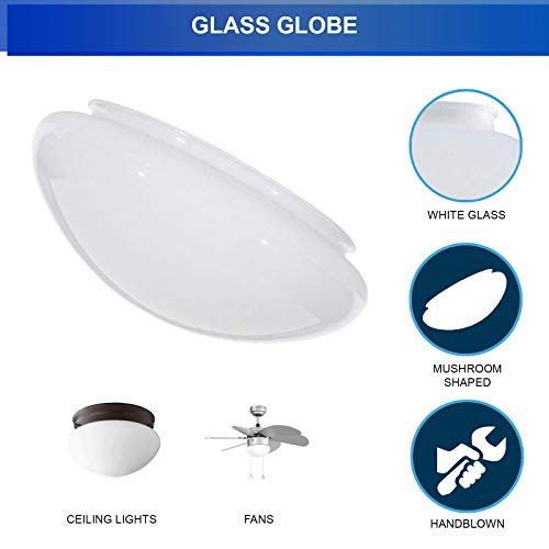 Dysmio 10-Inch White Classic Globe, Dome, Fitter 9-7/8 Inch, Replacement Mushroom Glass Shade For Pendant, Fan Light , Bathroom #TOP2