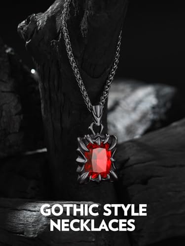 Bandmax Gothic Stone Pendant Necklaces for Men Women Stainless Steel Dragon Claw Ruby/Blue Topaz/Emerald/Black Onyx Gemstone Pendant Goth Punk Designer Necklace Halloween Jewelry2