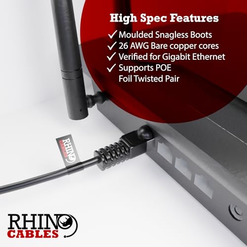 rhinocables Cat5e Shielded Ethernet Lead - FTP Copper RJ45 Cable with Snagless Boot & LSZH Jacket, Black, 3m - Image 3