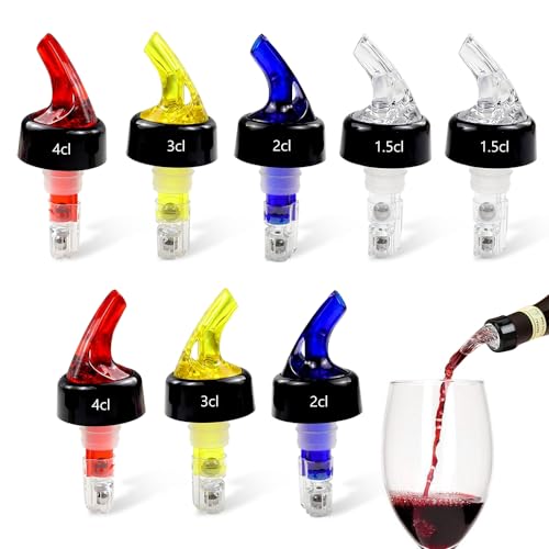 mizikuu 8 Stück Flaschenausgießer 1.5cl 2cl 3cl 4cl Bottle Pour Spouts Auto-Pour Ausgießer Lecksicher Dosierhilfe Bottle Pourers Dispenser für Wine Cocktail Home Bar Getränke Wein Cocktailspender
