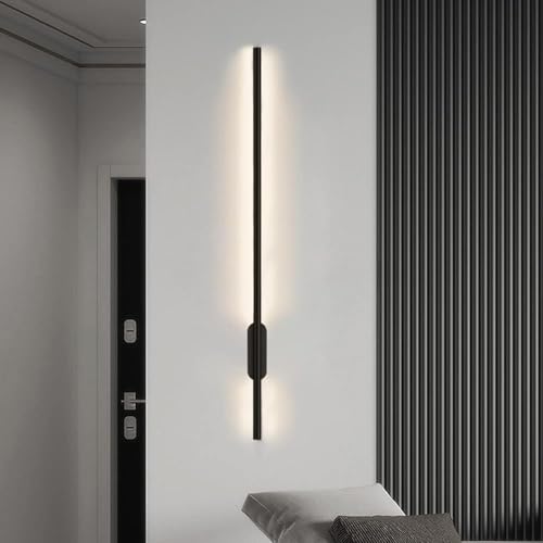 SIYANE Moderno aplique de pared minimalista LED lineal de 3000 K para interiores, color negro, tira larga para montaje en pared, lámpara contemporánea de oro nórdico, iluminación de tocador para
