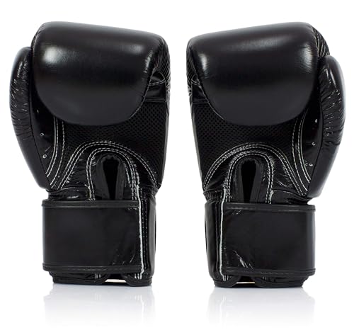 Image of Fairtex Muay Thai Boxing Gloves BGV1 Size : 10 12 14 16 oz. Training Sparring All Purpose Gloves for Kick Boxing MMA K1 (Solid Black, 16 oz)