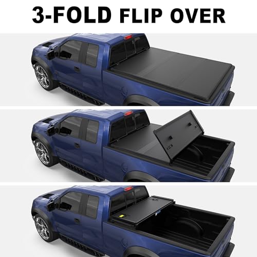 Image of KUIPERAUTO 6FT Fiberglass Hard Tri Truck Bed Tonneau Cover Compatible for 1982-2011 Ford Ranger,72inch
