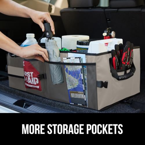 Image of GORILLA GRIP Trunk Organizer for SUV and Cars, Large Capacity, Beige | Heavy Duty Car Trunk Storage Organizer, Collapsible, SUV Accessories, Slip and Water Resistant, Multi Compartment Storage