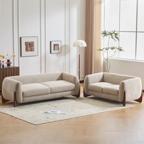 Image of Boucle Upholstered 5-Seater Sofa and Loveseat Almond