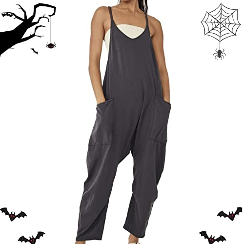 Macacão casual para mulheres, calças de babador longo casuais soltas, macacão de calça harém, calça