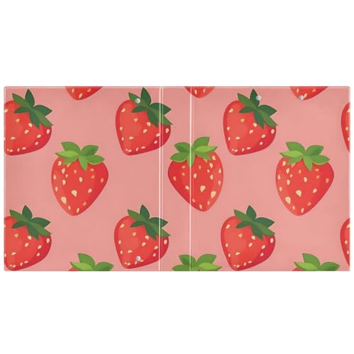 Image of 3 Ring Binder Strawberry Berry Red Fruit 1.5 inch Binders Three Ring Binders with Clipboard Fit 8.5'' x 11'' Paper 3 Interior PVC Clear Pockets for Office Supplies
