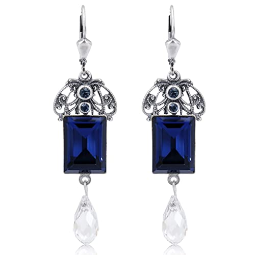 Preisvergleich Produktbild Jugendstil Ohrringe Swarovski Kristalle Montana Blau Silber NOBEL SCHMUCK