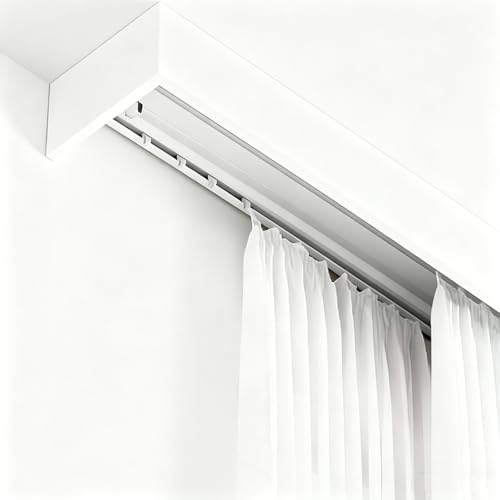 Riel de cortina doble integrado de pared con poleas para ventanas grandes 2