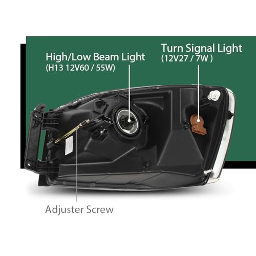 Image of GRAND ORANGE Headlights Assembly w /Bulbs Left and Right Side Compatible with Dodge Ram 1500 Truck 2006-2008 Fit for Dodge Ram 2500 3500 Truck 2006-2009 Clear Lens Black Housing Clear Reflector