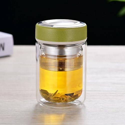 duwanlhridh 水筒 クリアボトル 直飲み水筒 ガラスボトル 茶葉入れ 真空断熱 二重構造 保温保冷 304ステンレス茶こし付き 360°漏れ防止 ミニサイズ260ML 携帯便利 オフィス アウトドア対応 おしゃれ 男女兼用 職場用 外出用 (G)