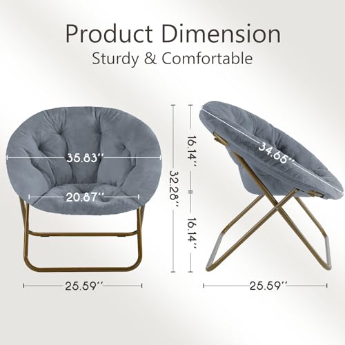 Image of Simple Deluxe Cozy Chair, Faux Fur Saucer Chair for Bedroom, Comfy Foldable Moon Chair, Round Fluffy Chair for Living Room, Fuzzy Saucer Chairs for Adults Room, Gray