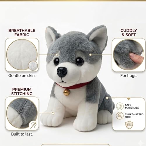 Image of Husky Dog 30cm | Ultra Soft Plush Stuffed Toy | Cute Hugging Pillow | Gift for Kids Boys Girls