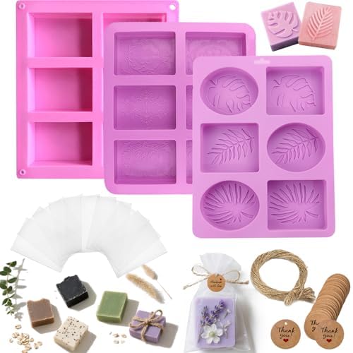 Kit de fabricação de sabão com 3 moldes de silicone, 48 sacos, 48...