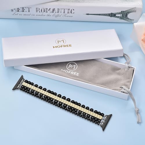 Image of MOFREE Beaded Bracelet Compatible for Apple Watch Band 38mm 40mm 41mm 42mm 44mm 45mm Women,Fashion Handmade Elastic Stretch Strap for iWatch Series SE 8 7 6 5 4 3 2 1