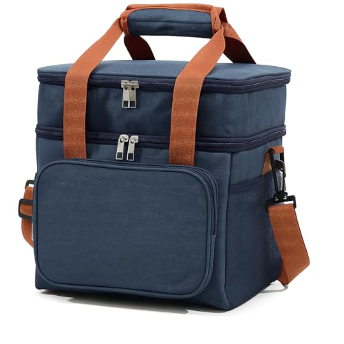Bolsa Termica Marmita Lancheira Grande Alça Ombro Trabalho Passeio Academia Dois Andares - AZUL -Premium