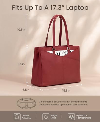 Image of LOVEVOOK Laptop Bag for Women 17.3 Inch Tote Bags Waterproof Leather Briefcase Computer Women Business Office Work Bag,Christmas Red