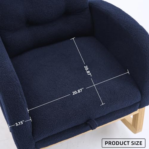 Image of Nursery Rocking Chair with Foot Rest, Teddy Upholstered Glider Chair with Side Pocket, Comfy Rocker Accent Armchair, Modern High Back Rocking Chairs for Living Room, Bedroom, Navy