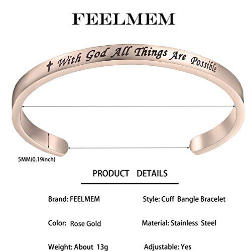 FEELMEM Matthew 19:26 With God All Things Are Possible Faith Cuff Bangle Bracelet Religious Jewelry Christian Gifts3