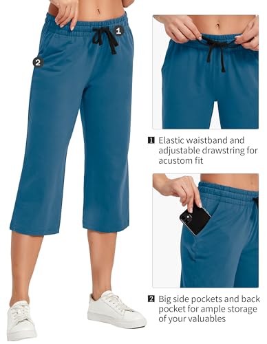 Image of SPECIALMAGIC Women Capri Pants Cotton Yoga Wide Leg Pajama Pants Capris Sweatpants Sports