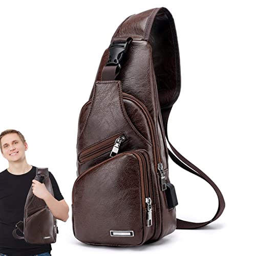 estilingue couro masculino - Sacos faixa - Bolsas Sling, Mochila Ombro Pequena Transversal Mochila P