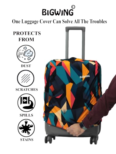 Image of BIGWING Protective Luggage Cover in Polyester Fabric with Abstract Print Multicolour | 28' Inch 75 cm Large Size | Hard Luggage (Fiber) Trolley Bag Cover