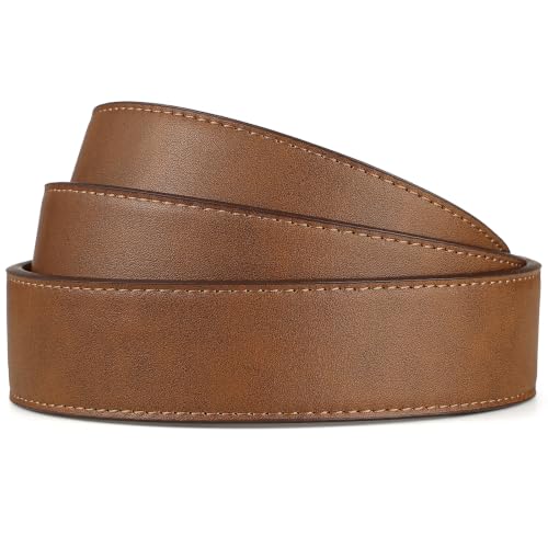 Image of Drowsmen Leather ratchet belt 1 3 /8 inch with Click Sliding Automatic Buckle, Adjustable belt Trim to Fit
