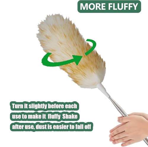 Image of Lambswool Feather Duster with Extension Pole up to 85inch,Extendable Feather Duster Used for Cleaning High Ceiling Fan, High Ceilings,Furniture,Hard to Reach Areas