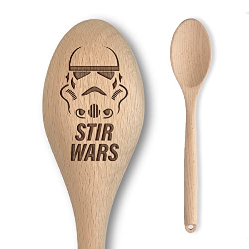 Space Wars Alien Inspired Wooden Spoon, “Cook You Must” Inscription, Funny Parody Cooking Baking Gift for Men & Women