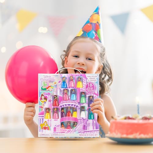 18-teiliges Set mit Nagellack für Kinder, wasserbasiert, schnell trocknend und abziehbar, perfekt für Partys und Pyjamapartys, für Kinder ab 3 Jahren, von Townley Girl (Disney Princess Castle bottle)