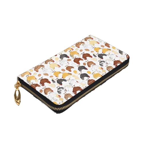 (Chicken Pattern) Faux Leather Wallet Long Clutch Zipper Purse Card Holder Travel Coins Cash Organizer Phone Pocket 7.48 x 4.13 x 0.9 inches3