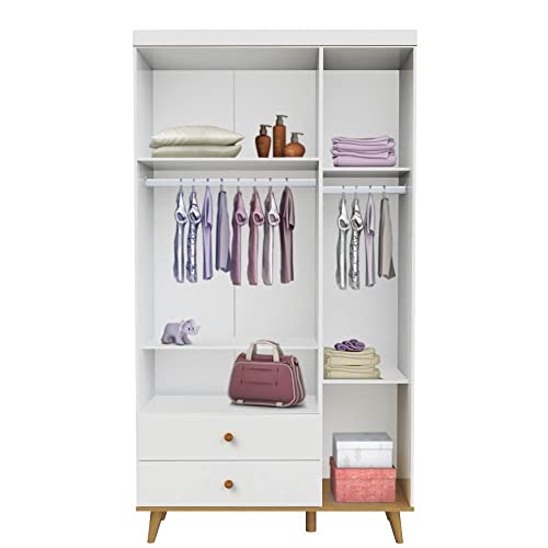 Guarda Roupa Infantil Retrô 3 Portas com Gavetas Lígia Branco Fosco com Bétula Carolina Baby