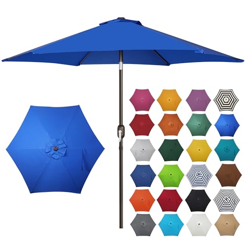 Image of Blissun 7.5 ft Patio Umbrella, Yard Umbrella, Outdoor Market Umbrella with Push Button Tilt Crank, Royal Blue