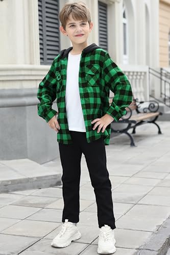Image of Cromoncent Boys Flannel Hoodie Plaid Button Down Shirt Jacket Long Sleeve