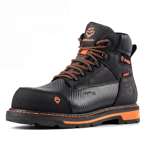Image of SUREWAY Men's 6 inch Waterproof Soft /Composite Toe Work Boots - Crazy Horse Leather Safety Shoes,GoodyearWelt Slip Resistant EH Rated Heavy Duty Construction Boots for Industrial, Roofing, Landscaping