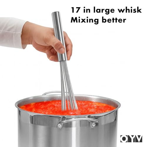 Image of OYV 18 /10 Stainless Steel Large Whisk, 17 inch Commercial Heavy Duty Whisk for Whipping Eggs, Mixing Batter, Making Sauces, Long Wisk Dishwasher Safe