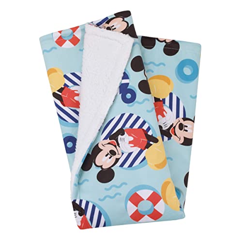 Image of NoJo Disney Mickey Mouse Summertime Splash Blue, Orange, Yellow, and White Super Soft Sherpa Baby Blanket