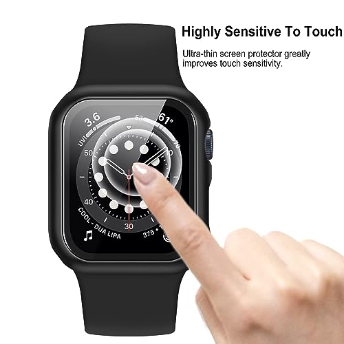 Image of VEMIGON Hard PC Case Compatible with Apple Watch SE3 /SE2 /SE /Series 6 /5 /4 44mm with Tempered Glass Screen Protector, Overall Protection Slim Bumper Cover for iWatch - (44mm Black)