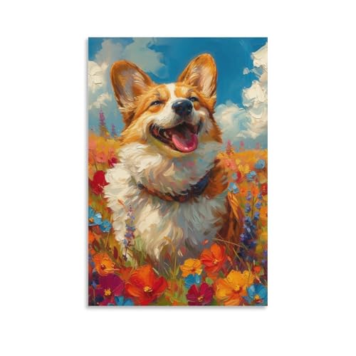 Toile Corgi mignon 50x75 cm décoration murale de maison sans cadre