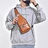 A-QMZL Sacoche Homme Bandouliere Sac de Poitrine business Sac de Loisir Sac a Dos PU Cuir Pochette Epaule Sac à Dos de Voyage pour Homme Femme (Marron clair) #2