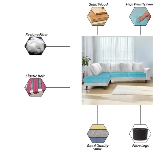 Image of Gratly LHS 4 Seater L Shape Sofa Set for Living Room (Turquise Grey Colour) Premium Fabric Sofa