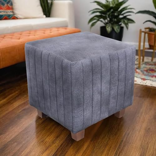 Image of APRODZ Printed Ottoman Stool Upholstered Foam Cushioned Pouffes for Living Room | Puffy Muddha Stool for Footrest & Sitting, Velvet Pouf Stool, Furniture for Home Decor, Office Set of 2(Hale Navy)