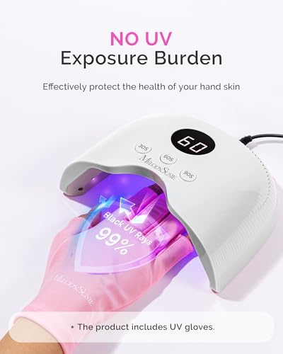 Image of MelodySusie Compact LED UV Nail Lamp with UV Gloves, P-PLUS30A Nail Dryer with Smart Sensor Cures All Gels, Especially Rhinestone Glue, Liner & Cat Eye Gel Polishes for Advanced DIY at Home, White