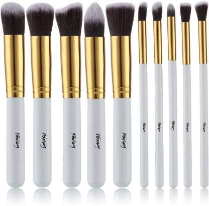Foolzy BR-15C Professional Makeup Brushes Kit, White (Set of 10)