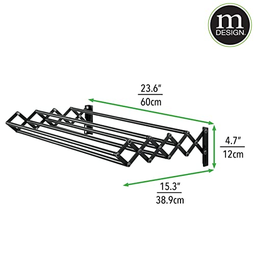mDesign-Steel-Wall-Mount-Accordion-Expandable-Retractable-Clothes-Air-Drying-Rack-8-Bars-for-Hanging-Garments-Mounted-Organizer-for-LaundryUtility-Room-Bathroom-Garage-Bardo-Collection-Black mDesign Steel Wall Mount Accordion Expandable Retractable Clothes Air Drying Rack 8 Bars for Hanging Garments Mounted Organizer for LaundryUtility Room Bathroom Garage Bardo Collection Black
